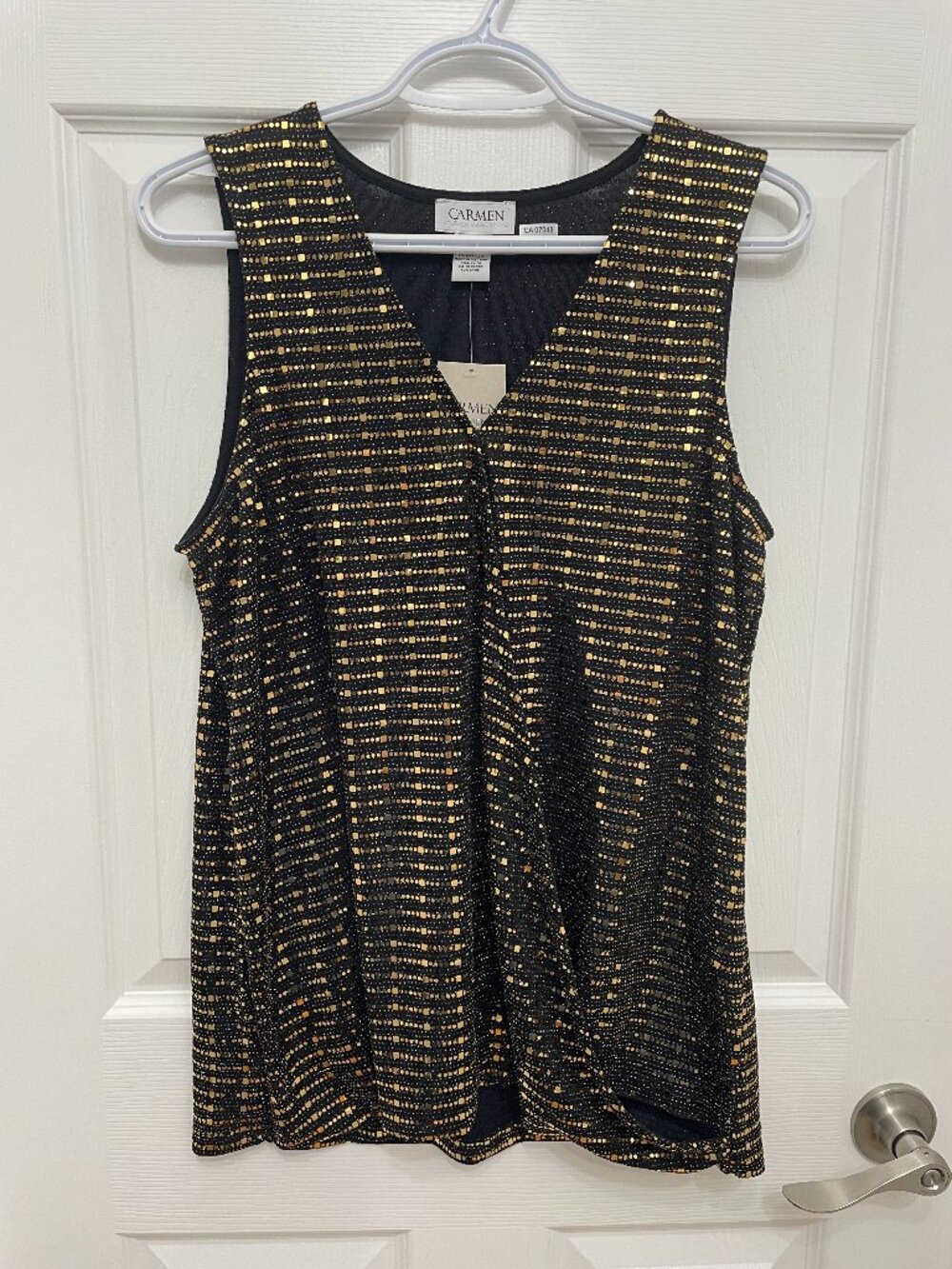 Carmen Marc Valvo NWT Black Gold Sequin Tank Top L